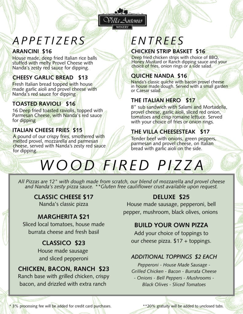 Summer Menu - Apps, Entrees and Pizza